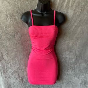 Vibrant Pink Ribbed Mini Dress